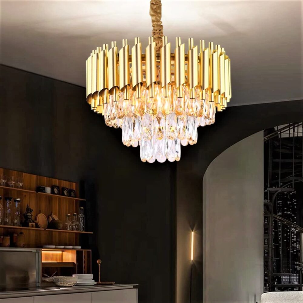 Modern Crystal 3-Tier Gold Chandeliers - Image 2