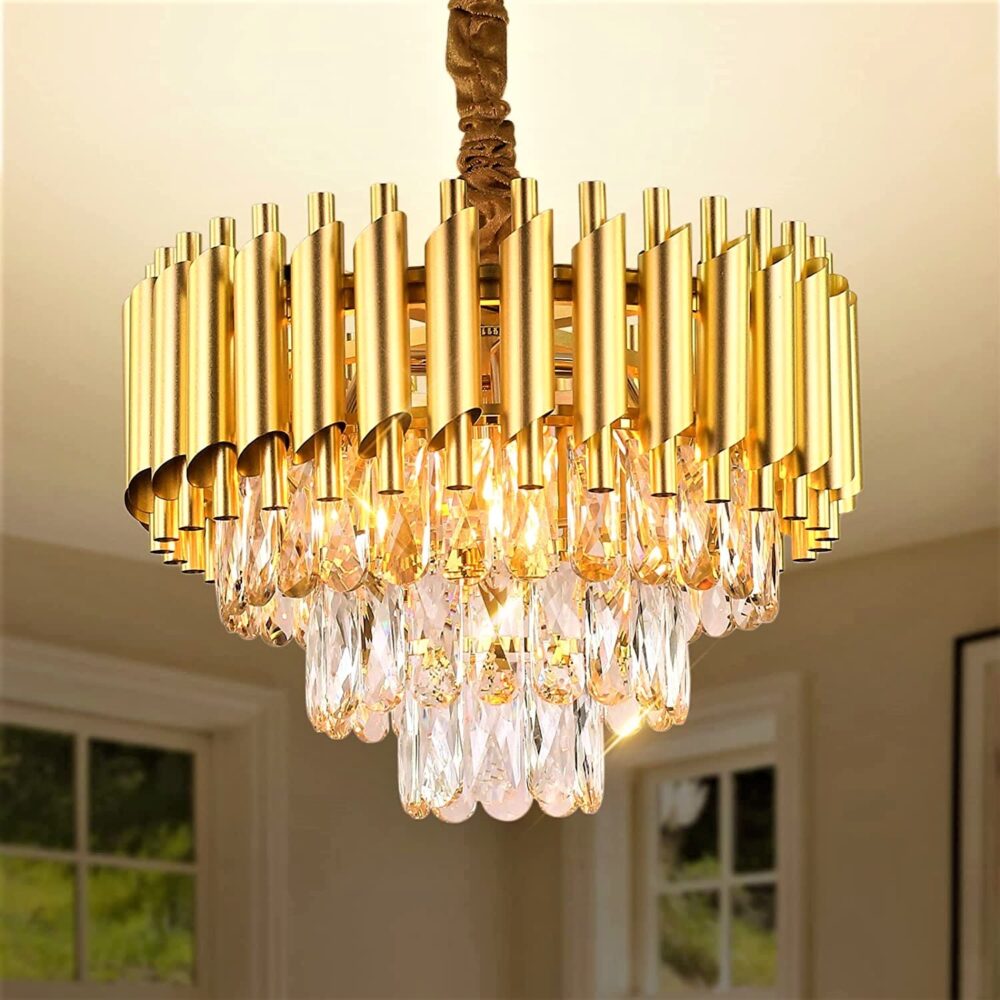 Modern Crystal 3-Tier Gold Chandeliers